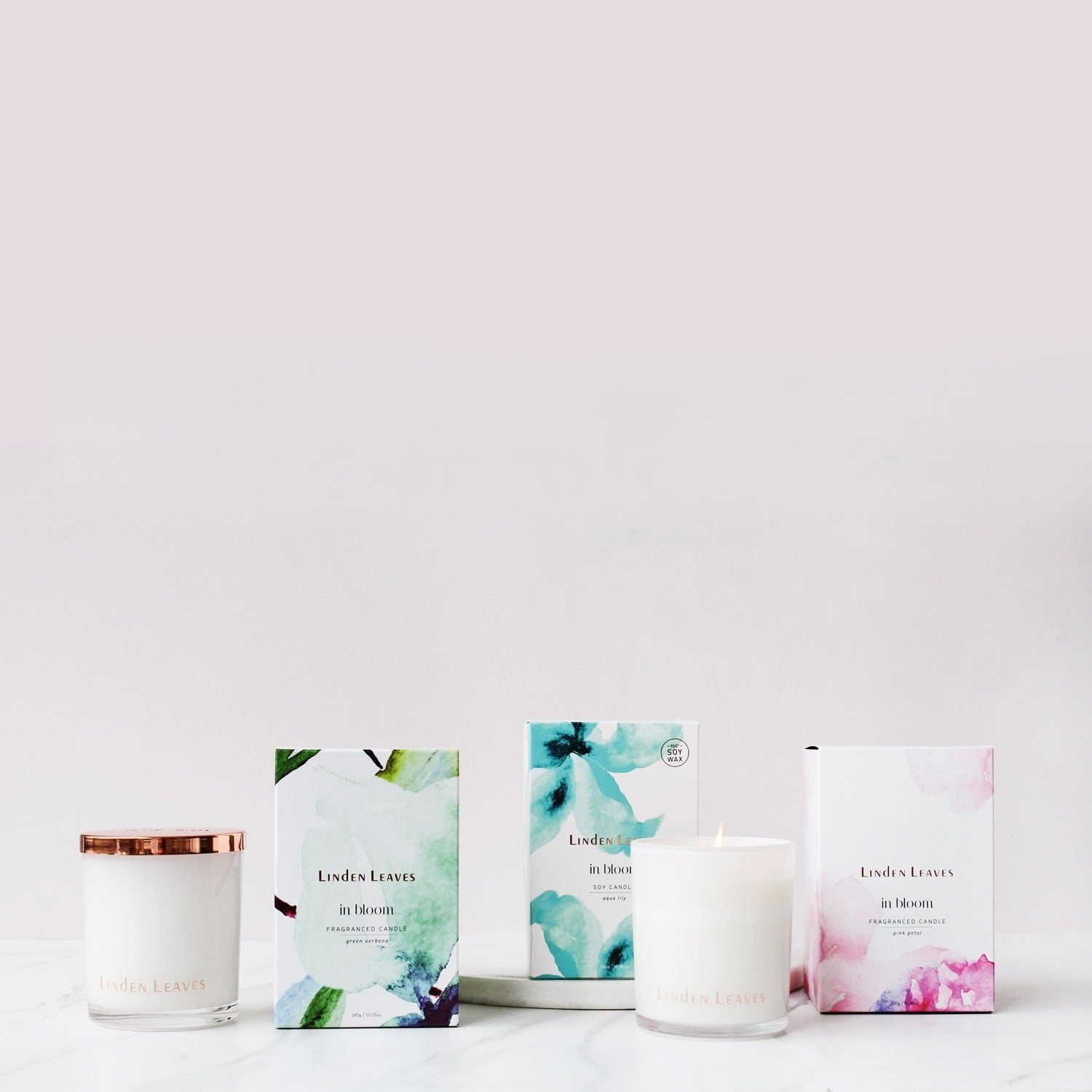 Soy Candle Collection - Aqua Lily, Pink Petal & Green Verbena