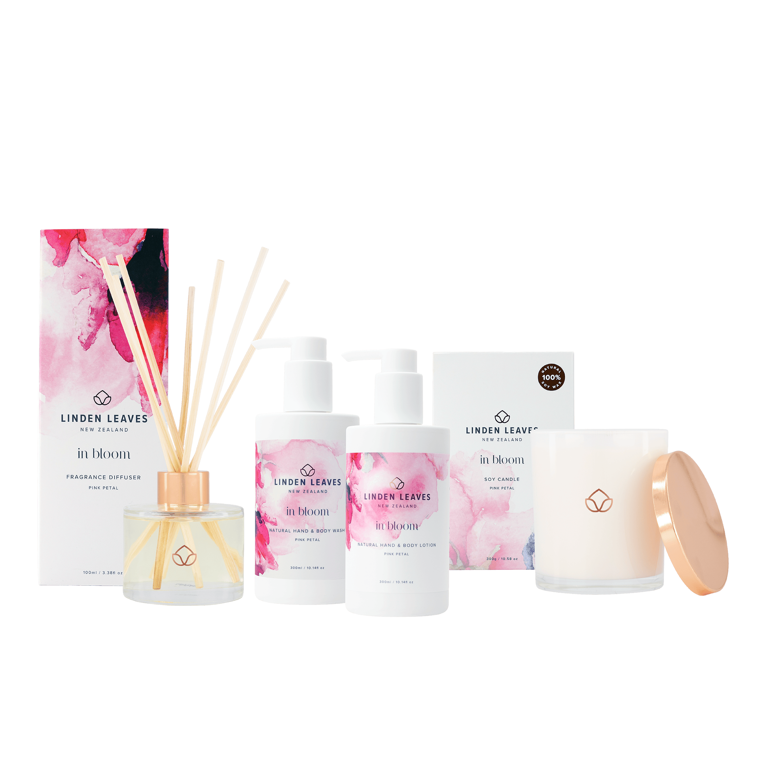 Pink Petal Soy Candle, Fragrance Diffuser, Hand & Body Lotion & Hand & Body Wash